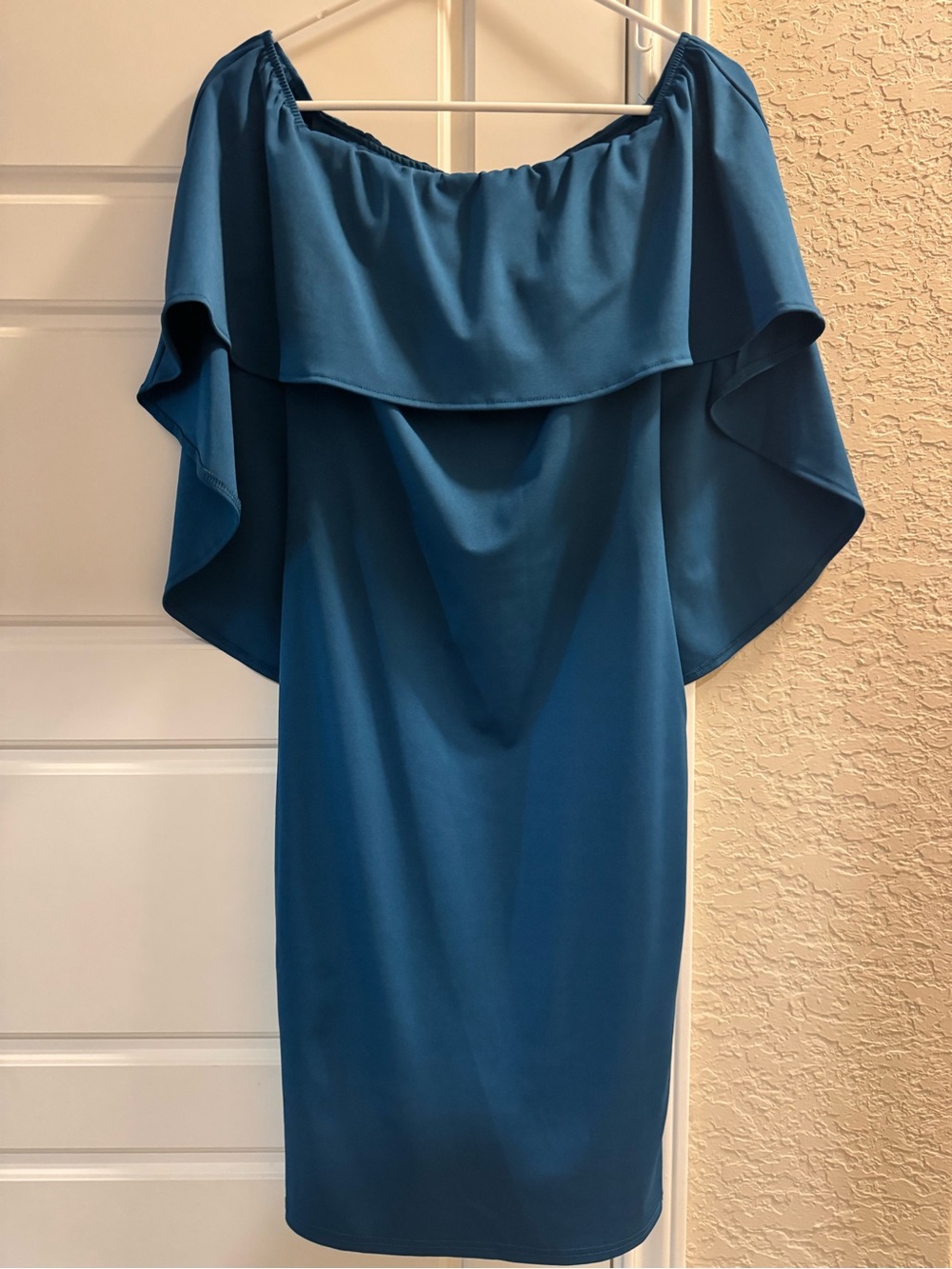Grace Karin Teal Off-Shoulder Ruffle Dress